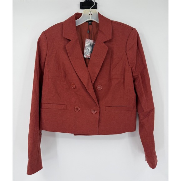 Express Jackets & Blazers - Express Womens Rust Linen Blend Double Breasted Cropped Blazer Jacket Size M NEW